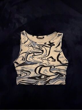 Wren Black, White & Blue Swirl Ribbed Cropped Tank